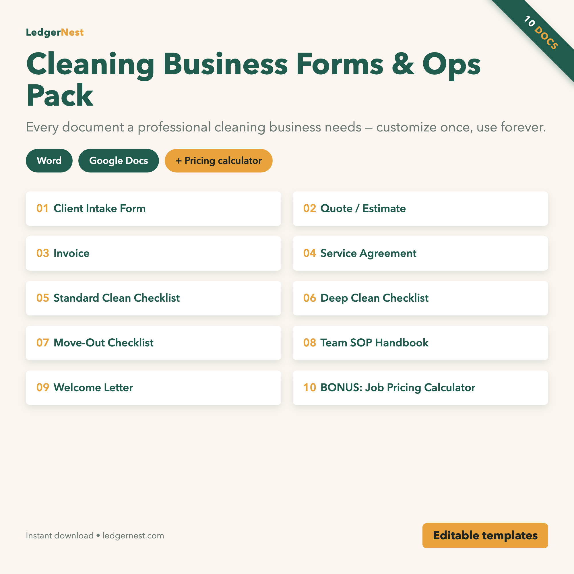 Cleaning Business Forms & Ops Pack