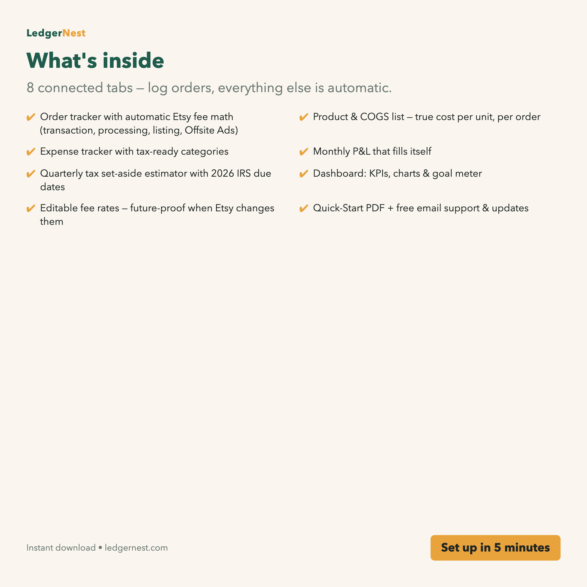 What's inside Etsy Seller Bookkeeping & Profit Tracker
